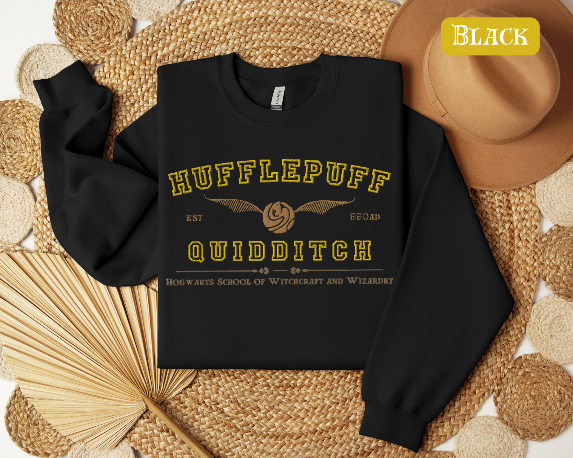 Hufflepuff Quidditch Varsity Style Sweatshirt Embroidered Adult/Youth Unisex