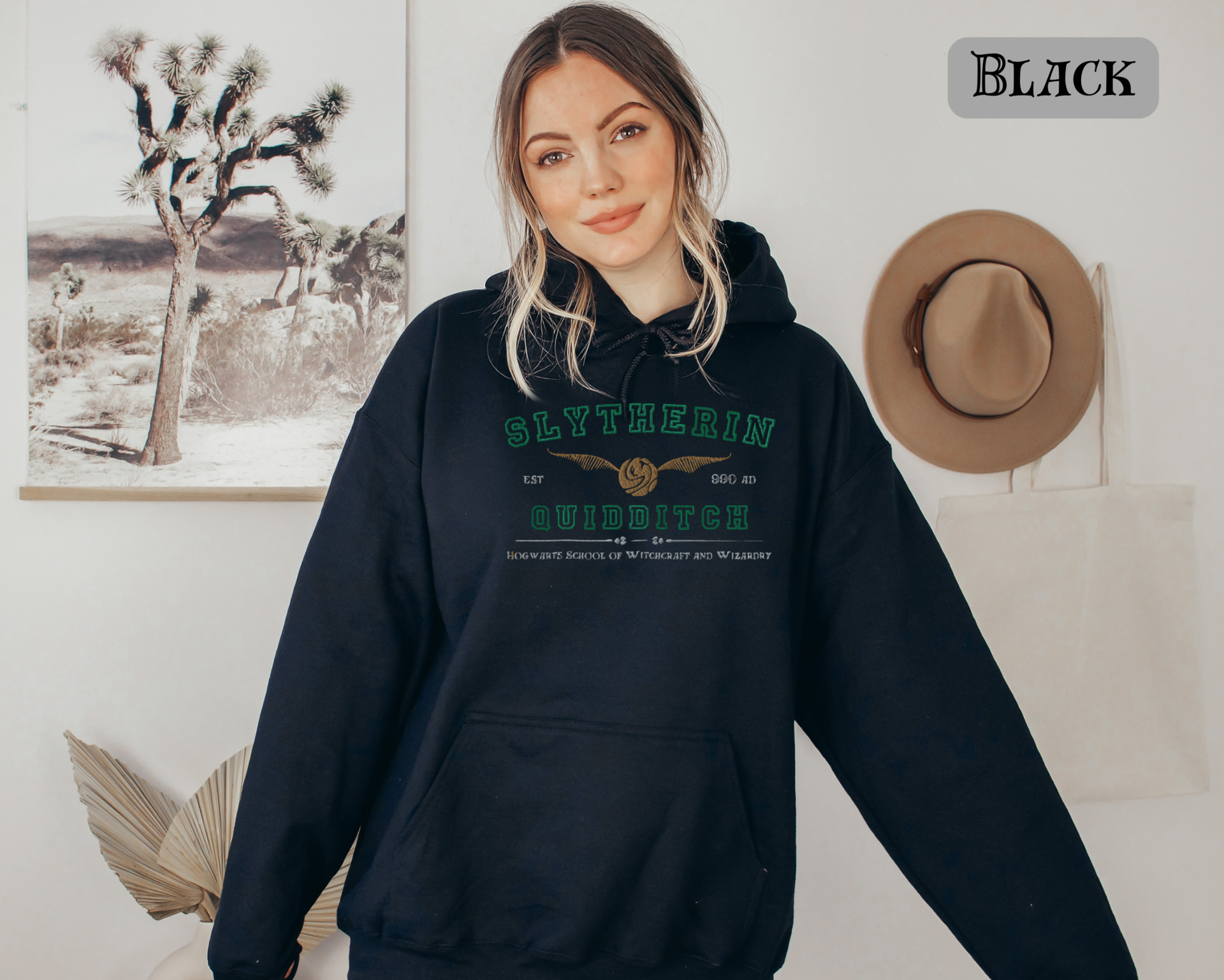 Slytherin Quidditch Varsity Style Hoodie Embroidered Adult Unisex
