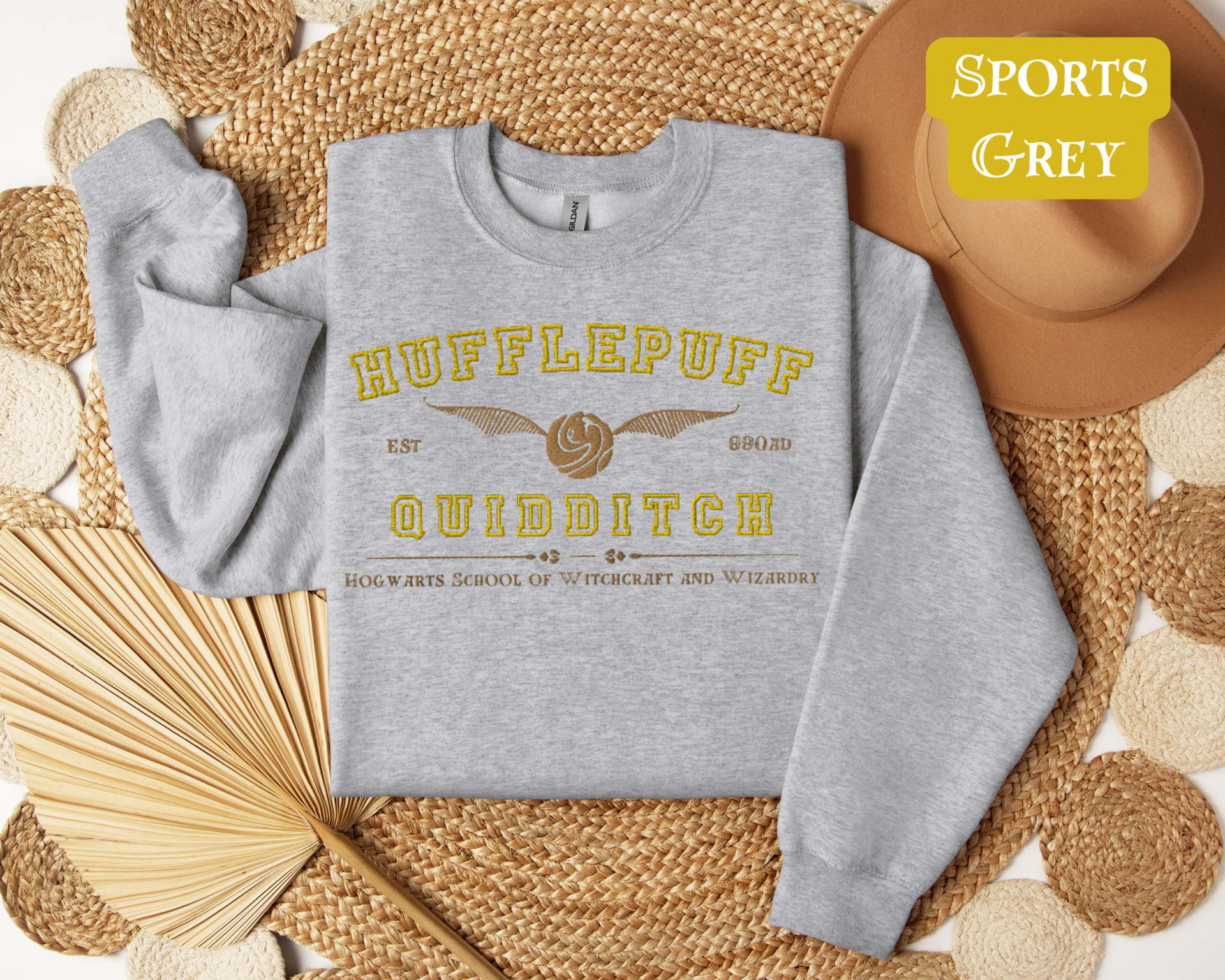 Hufflepuff Quidditch Varsity Style Sweatshirt Embroidered Adult/Youth Unisex