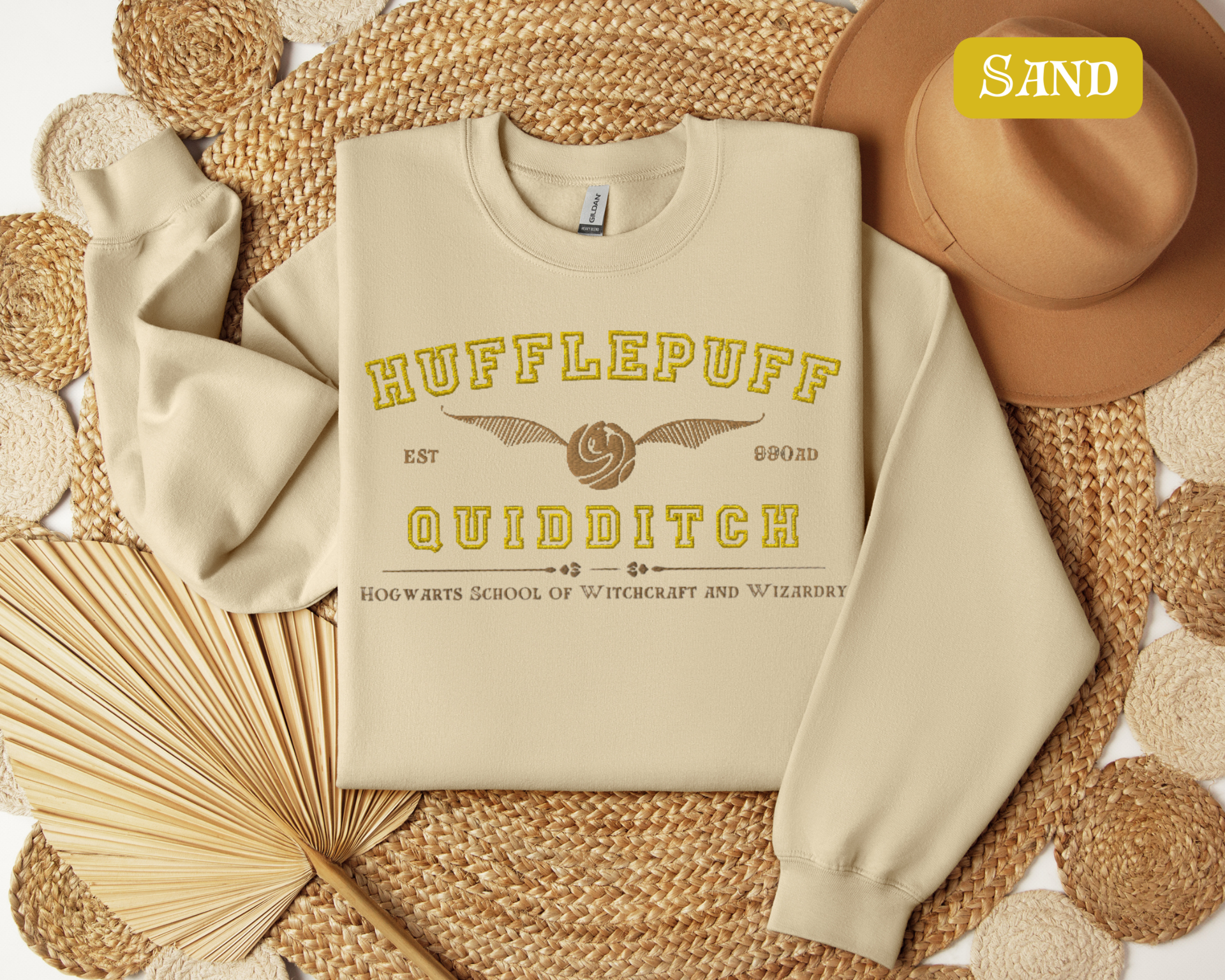 Hufflepuff Quidditch Varsity Style Sweatshirt Embroidered Adult/Youth Unisex