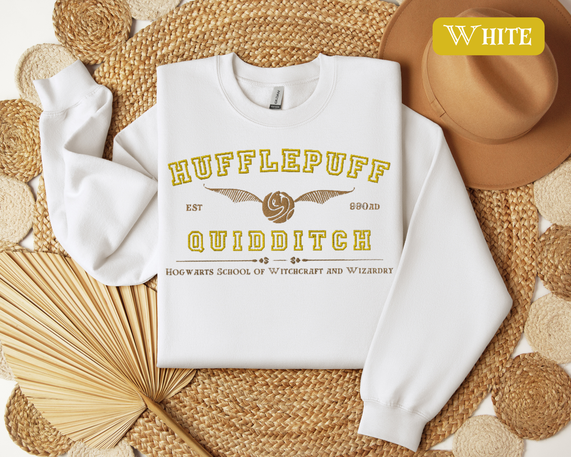 Hufflepuff Quidditch Varsity Style Sweatshirt Embroidered Adult/Youth Unisex