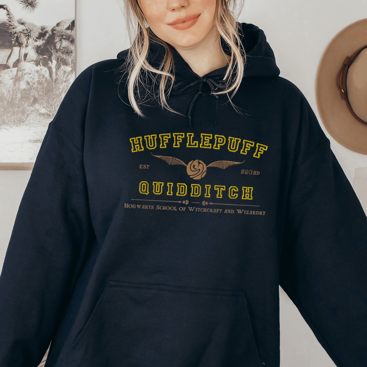 Hufflepuff Quidditch Varsity Style Hoodie Embroidered Adult Unisex