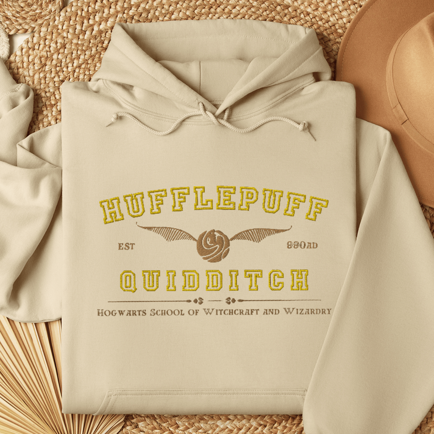 Hufflepuff Quidditch Varsity Style Hoodie Embroidered Adult Unisex