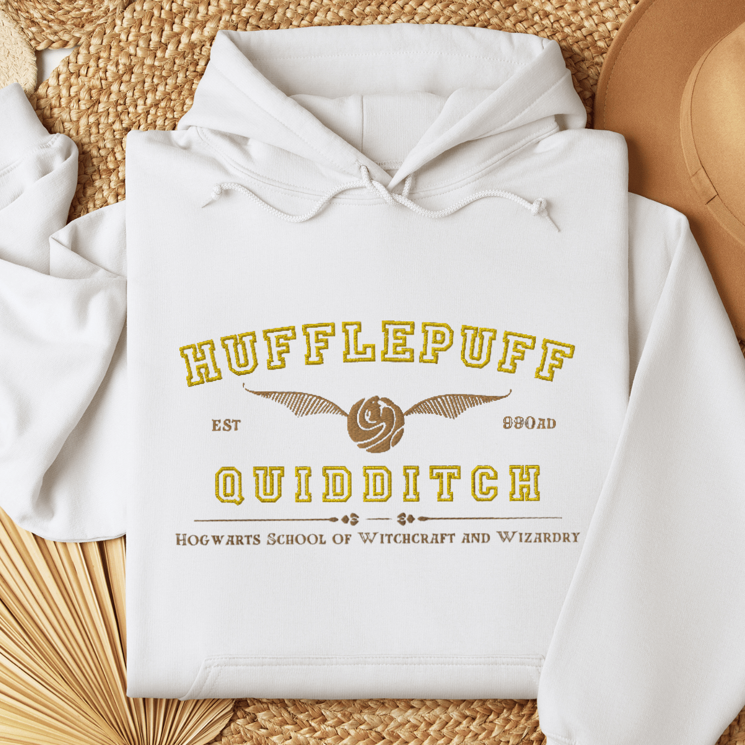 Hufflepuff Quidditch Varsity Style Hoodie Embroidered Adult Unisex