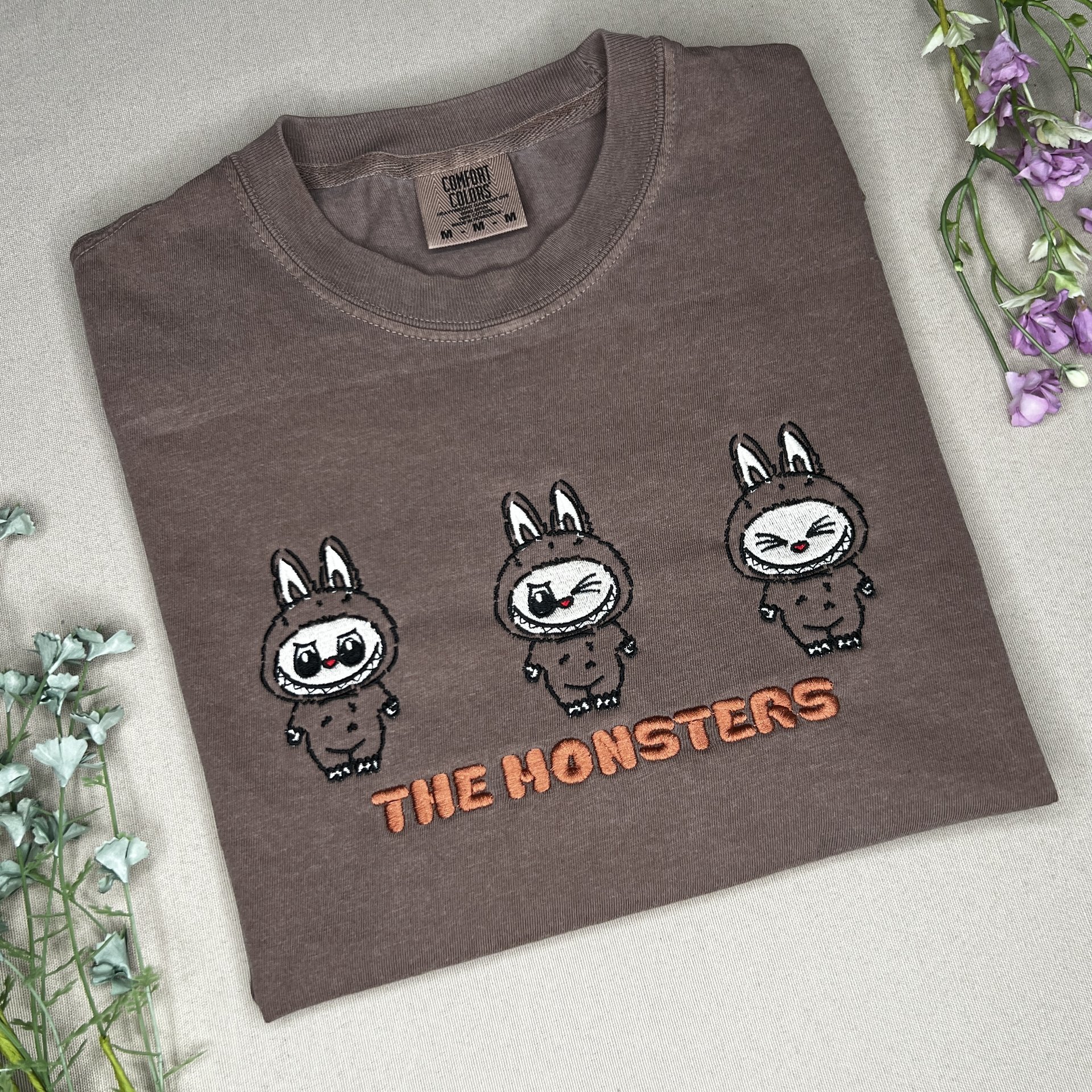 Labubu Comfort Colors T-Shirt, Cute The Monsters Embroidered T-Shirt, Blind Box Series Shirt, Gift For Her, Have a Seat Labubu Colors