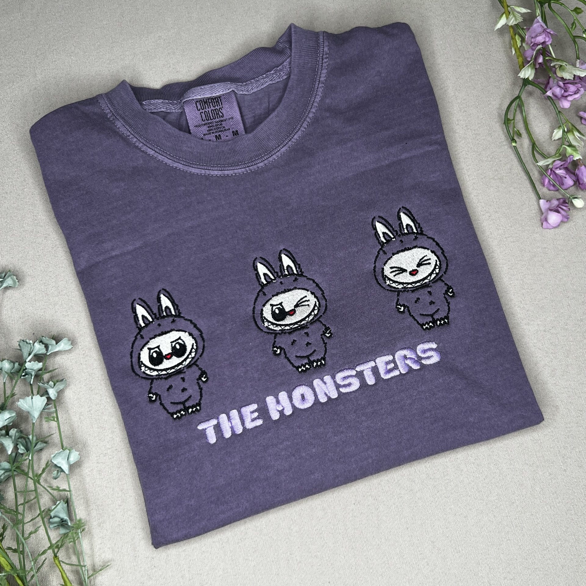Labubu Comfort Colors T-Shirt, Cute The Monsters Embroidered T-Shirt, Blind Box Series Shirt, Gift For Her, Have a Seat Labubu Colors