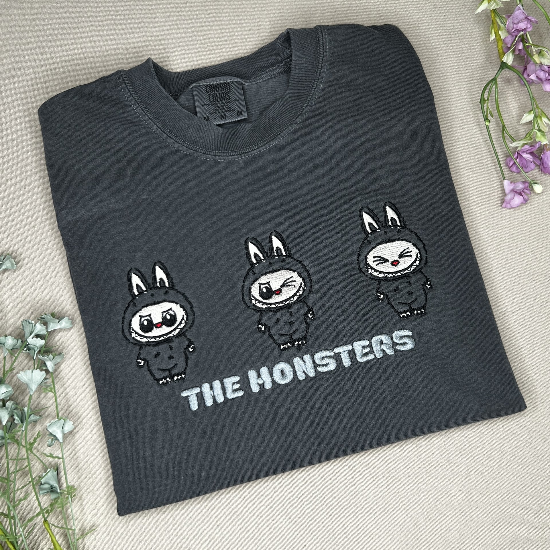 Labubu Comfort Colors T-Shirt, Cute The Monsters Embroidered T-Shirt, Blind Box Series Shirt, Gift For Her, Have a Seat Labubu Colors