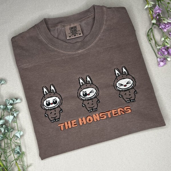 Labubu Comfort Colors T-Shirt, Cute The Monsters Embroidered T-Shirt, Blind Box Series Shirt, Gift For Her, Have a Seat Labubu Colors