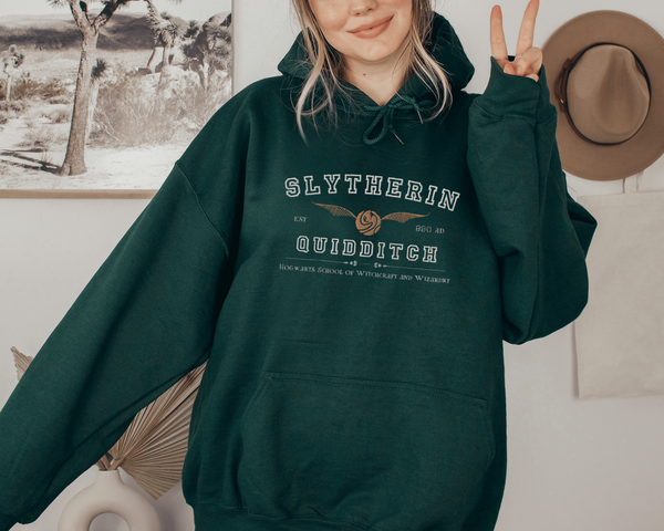 Slytherin Quidditch Varsity Style Hoodie Embroidered Adult Unisex
